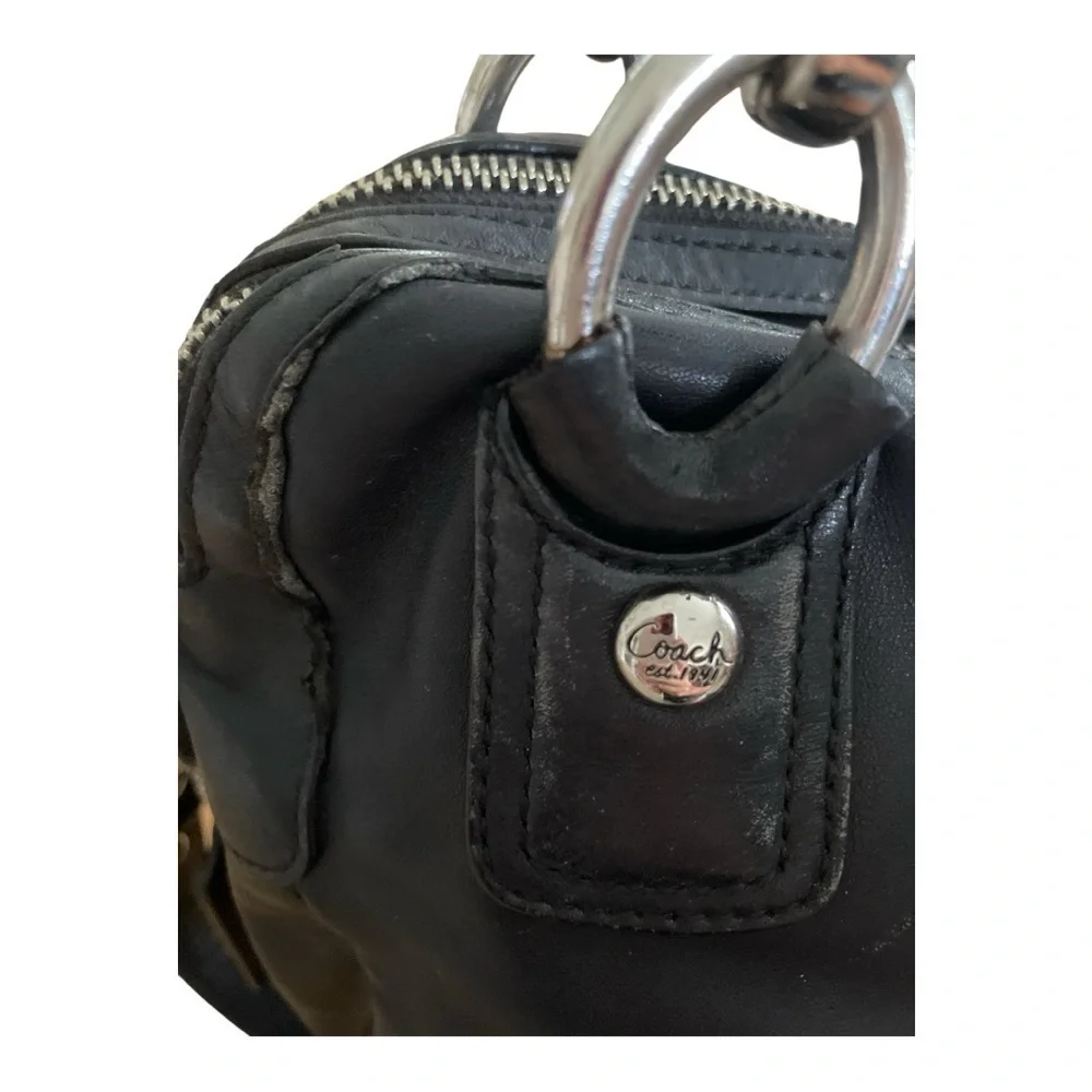 Coach Kristen Black Leather Satchel Shoulder Bag | Silver Hardware | Classic Des
